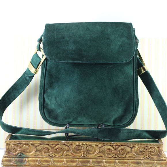 Vintage Suede Leather Gorgeous Green Bag - Picture 11 of 13